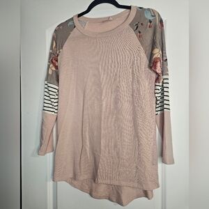 Lovely Melody Tan and Black Graphic Tunic Top